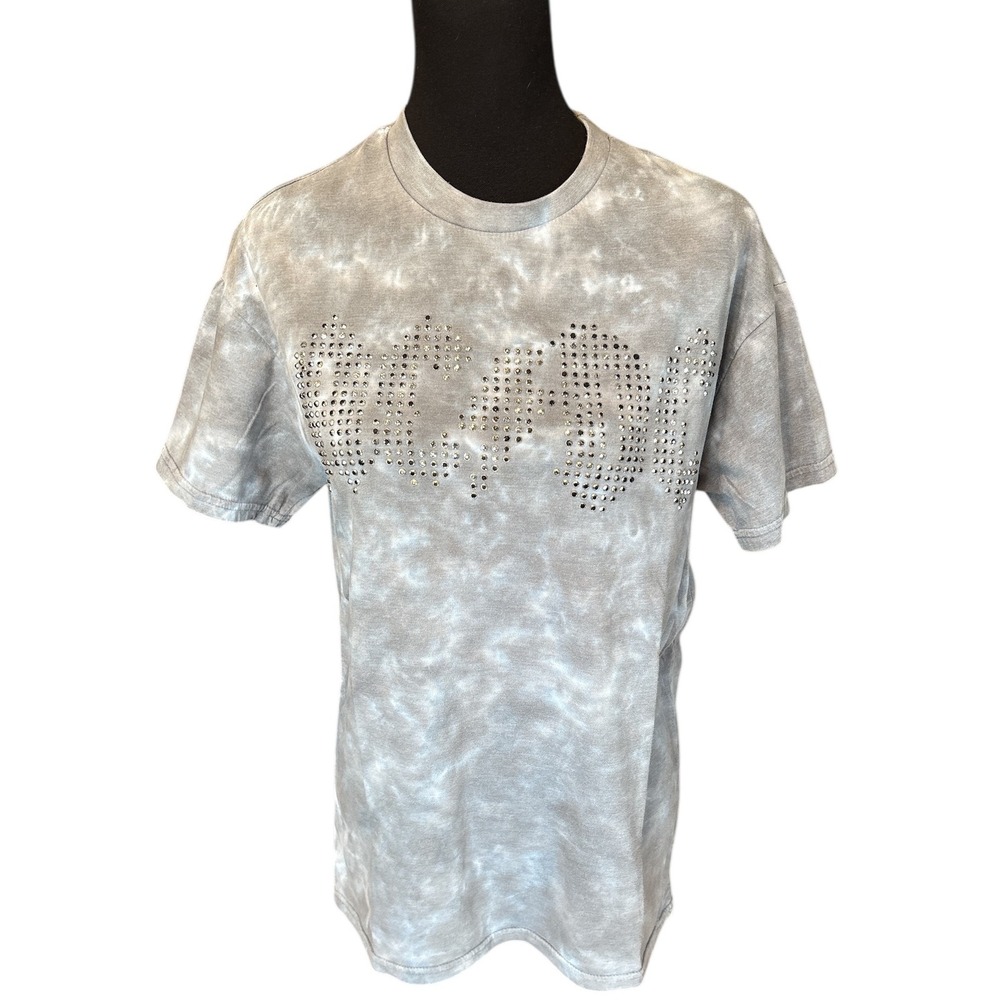 AC/DC Gray Tie Dye Studded Graphic Tee, Concert T-Shirt, Size Small, Rock & Roll